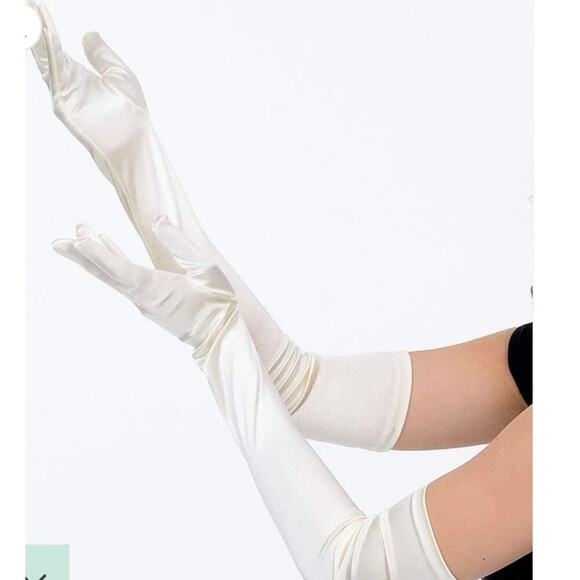 Unique Vintage Satin White Opera 23" Length Gloves O/S - Picture 3 of 3